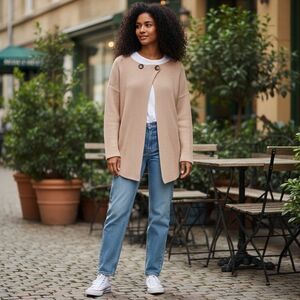 Women's Button-Detail Swing Sweater Rose Cream Medium